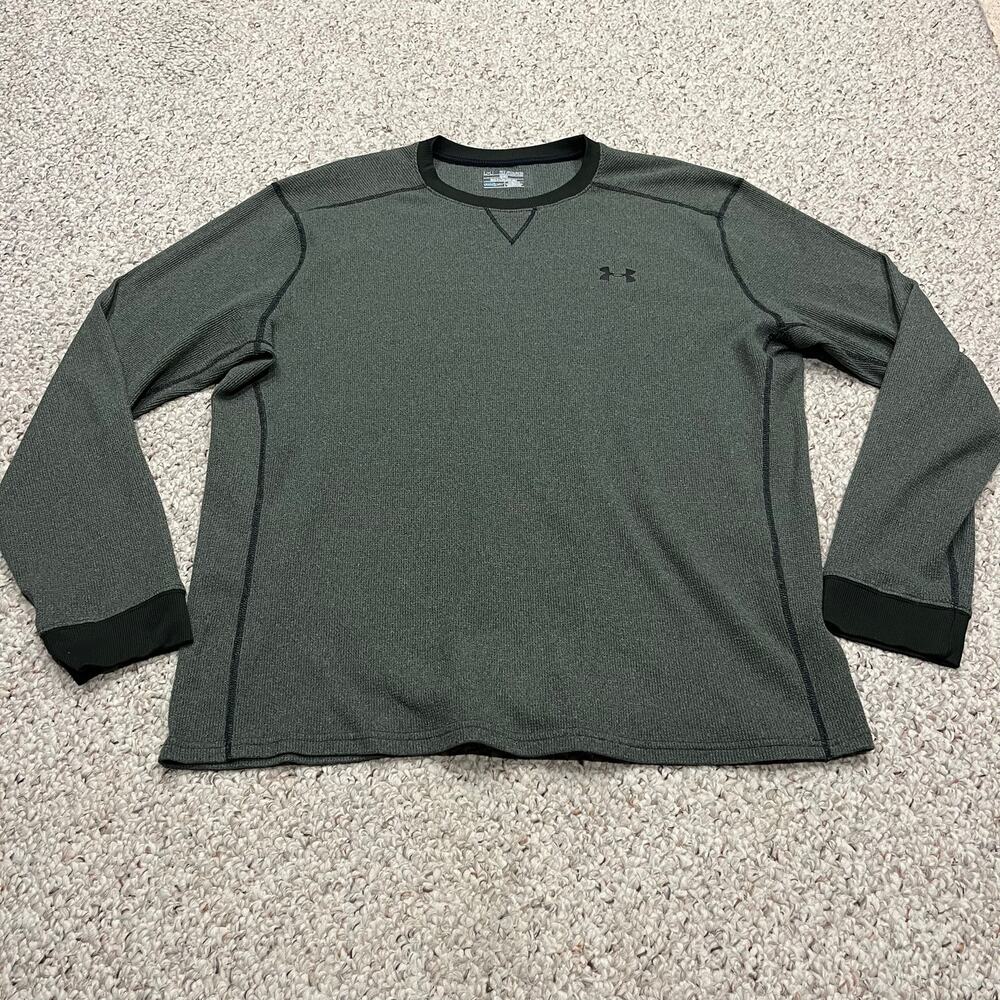 Under Armour Thermal Crew Neck Long Sleeve Pullover 2XL Green Waffle Athleisure
